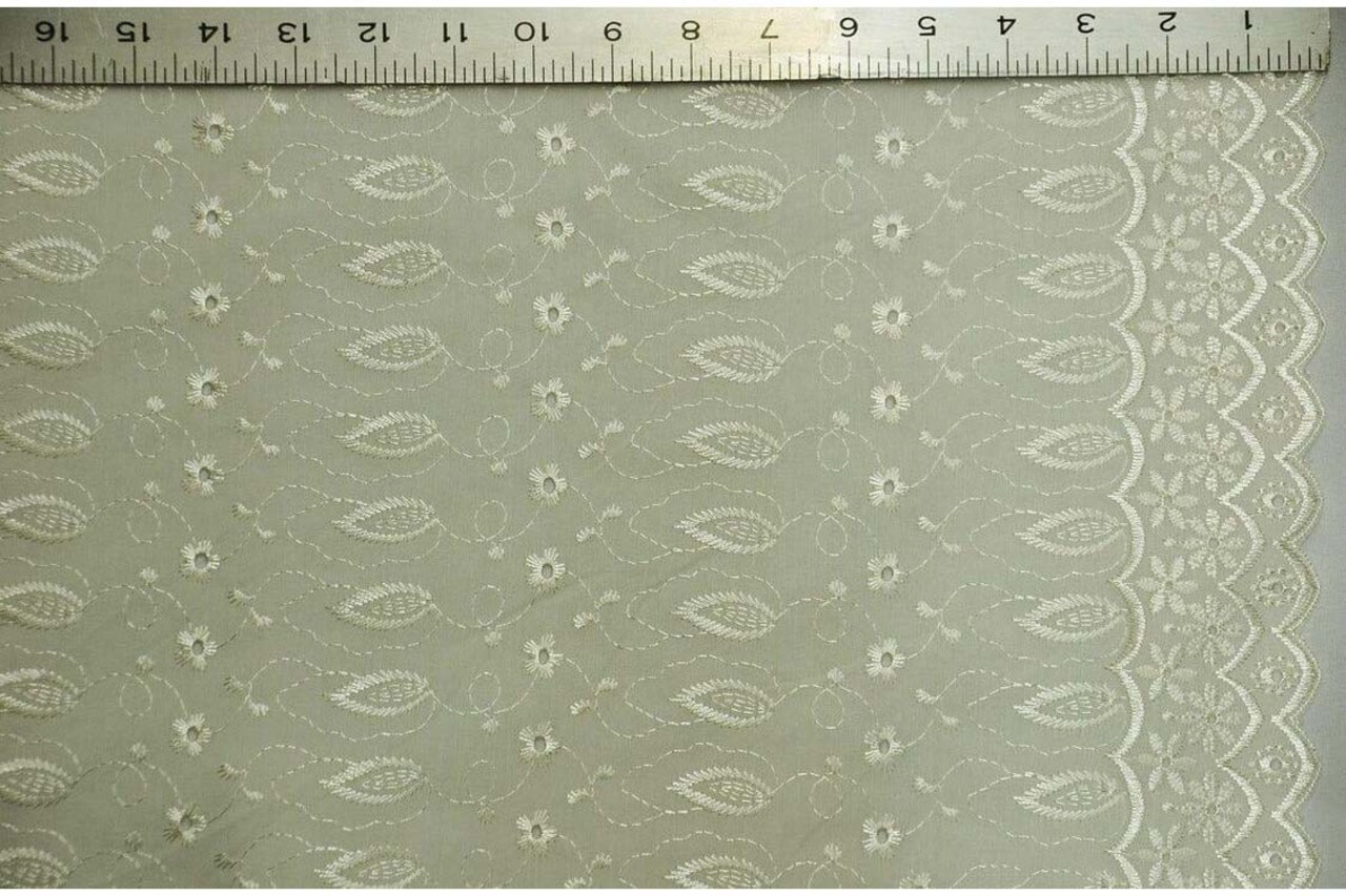 Polyester Cotton Eyelet Embroidery Fabric Double Sided Scallop Border Soft Lightweight 45 Inch Wide